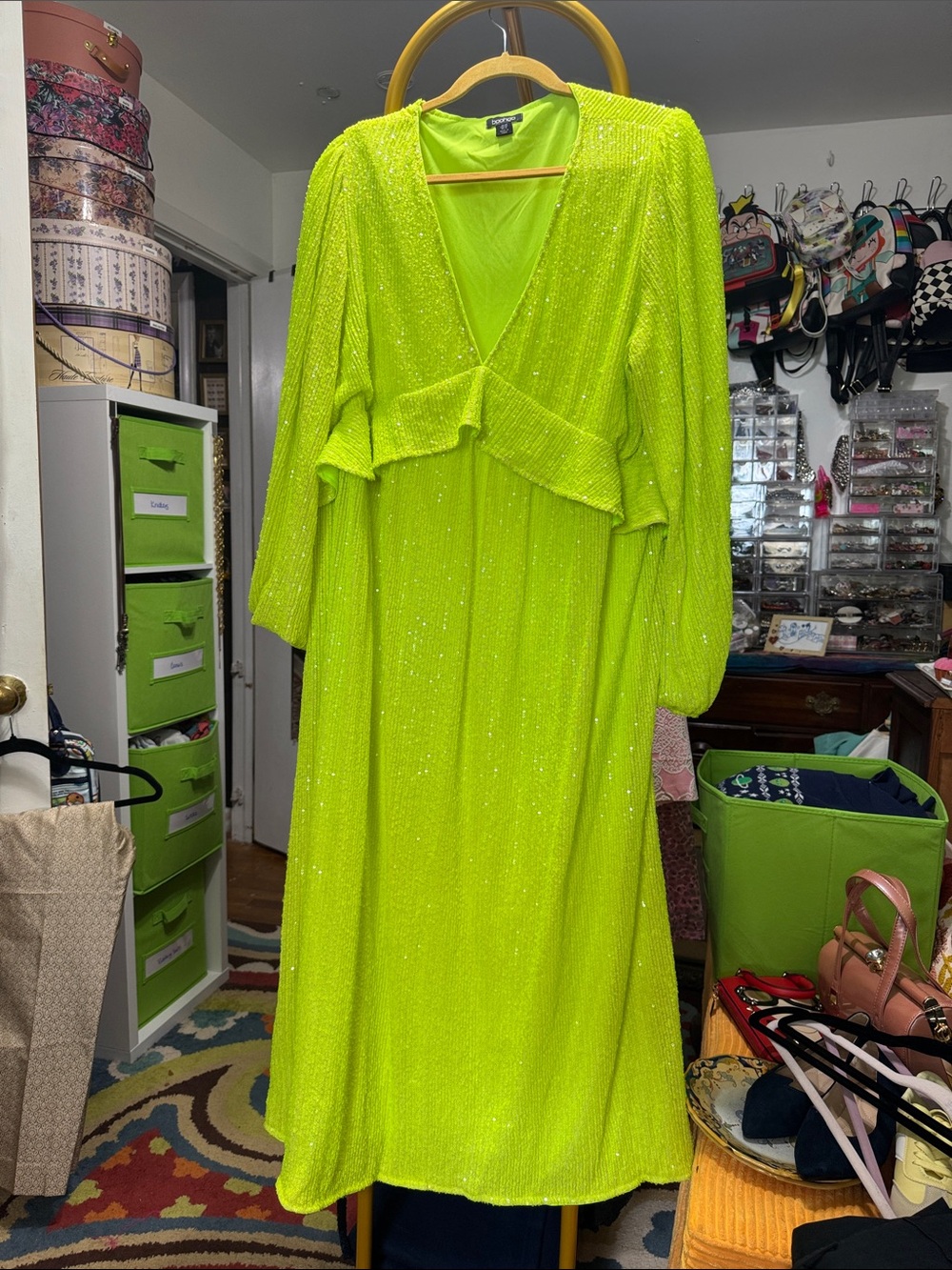 Neon Lime Sequin Long Dress-make me an offer!